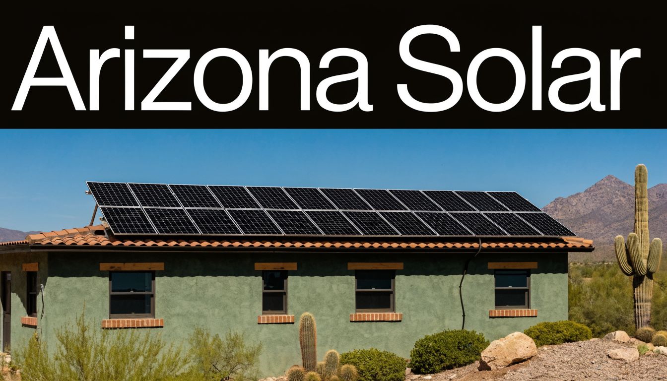 A house in the Arizona desert with a large array of solar panels installed on the roof.