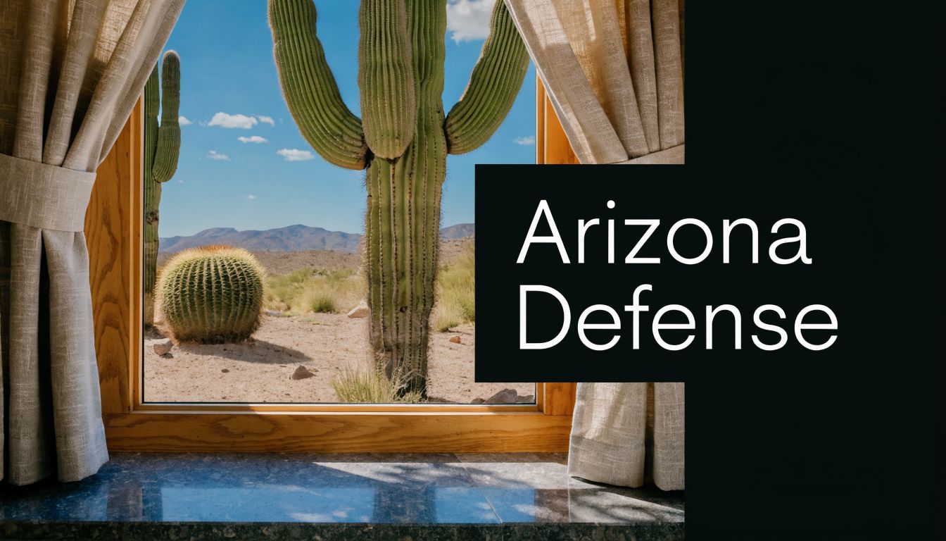 A view through a wooden window frame looking out at a scenic Arizona desert landscape with cacti.
