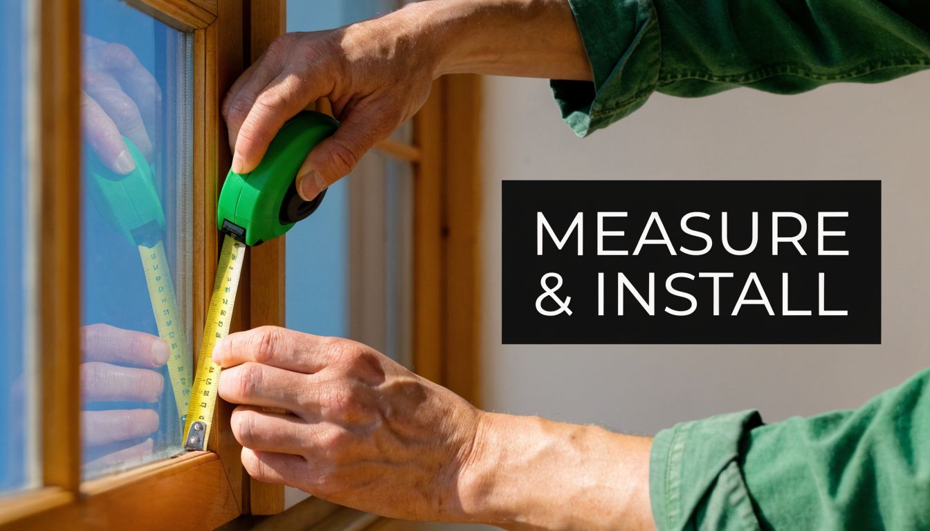 A craftsman measuring a wooden window frame with a tape measure to prepare for installation.